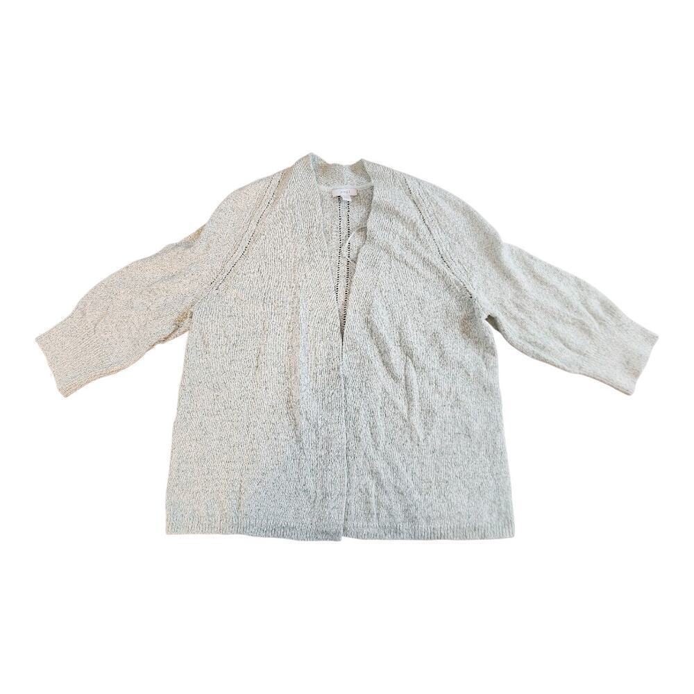 Pure J JIll cotton cardigan green cream knit open front sz small petite